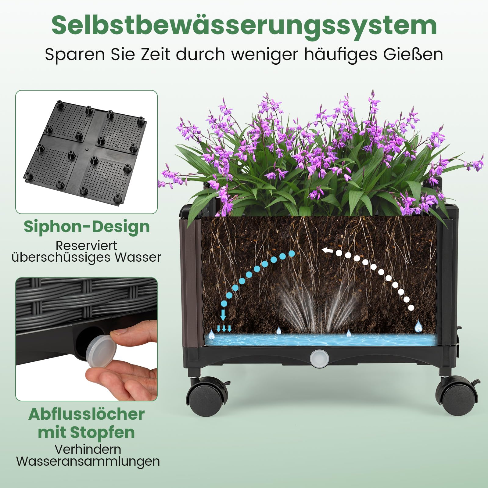 COSTWAY Blumenkasten mit Rankgitter & hängendem Dach, 163 cm, 2 in 1 Rosenbogen mit 2 Pflanzkästen, Gartenbogen auf Rollen, Metall & PP-Rattan, Rankkasten mit Spalier, für Kletterpflanzen (Grau)
