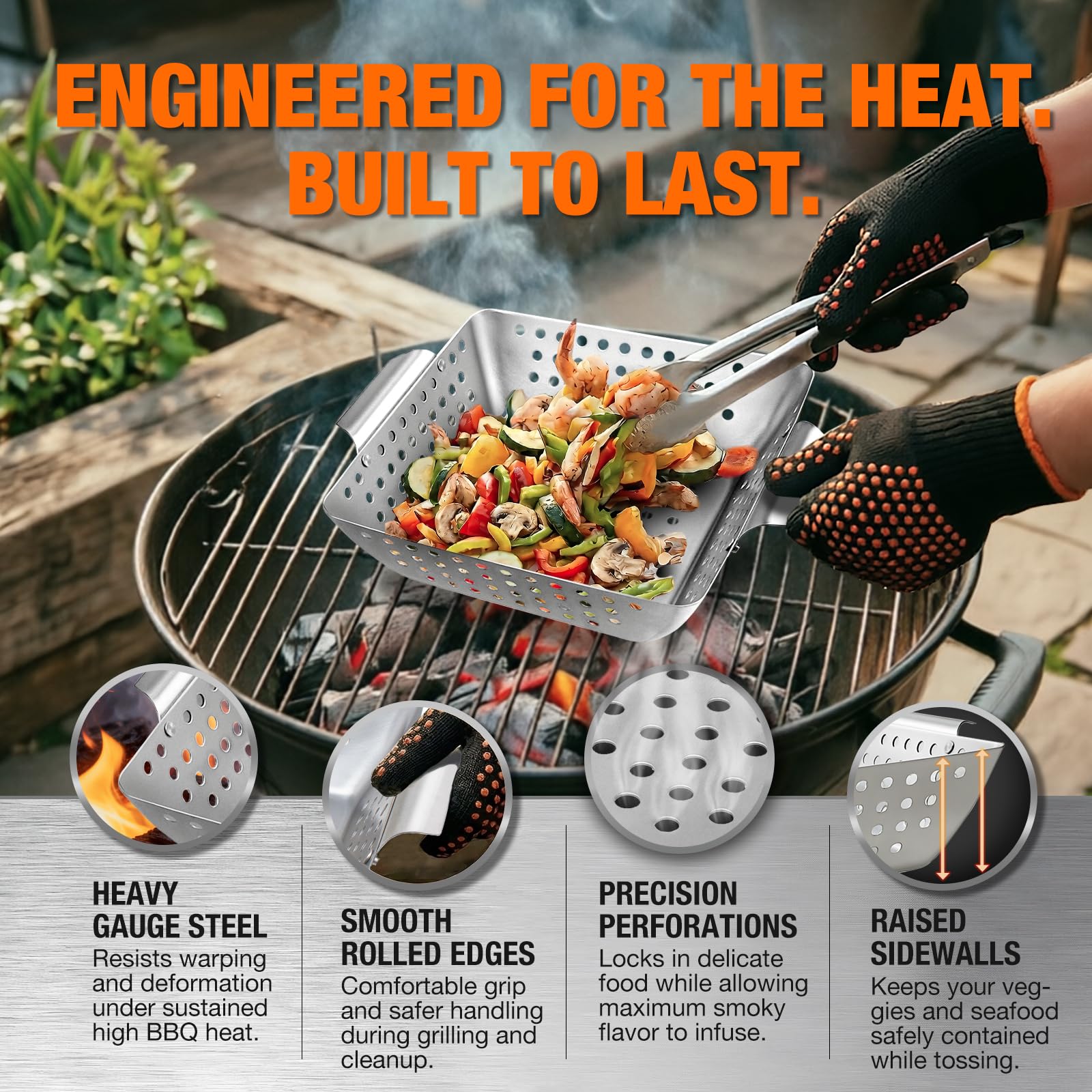Stainless Steel Grill Basket Set - 3 Piece BBQ Accessories -6
