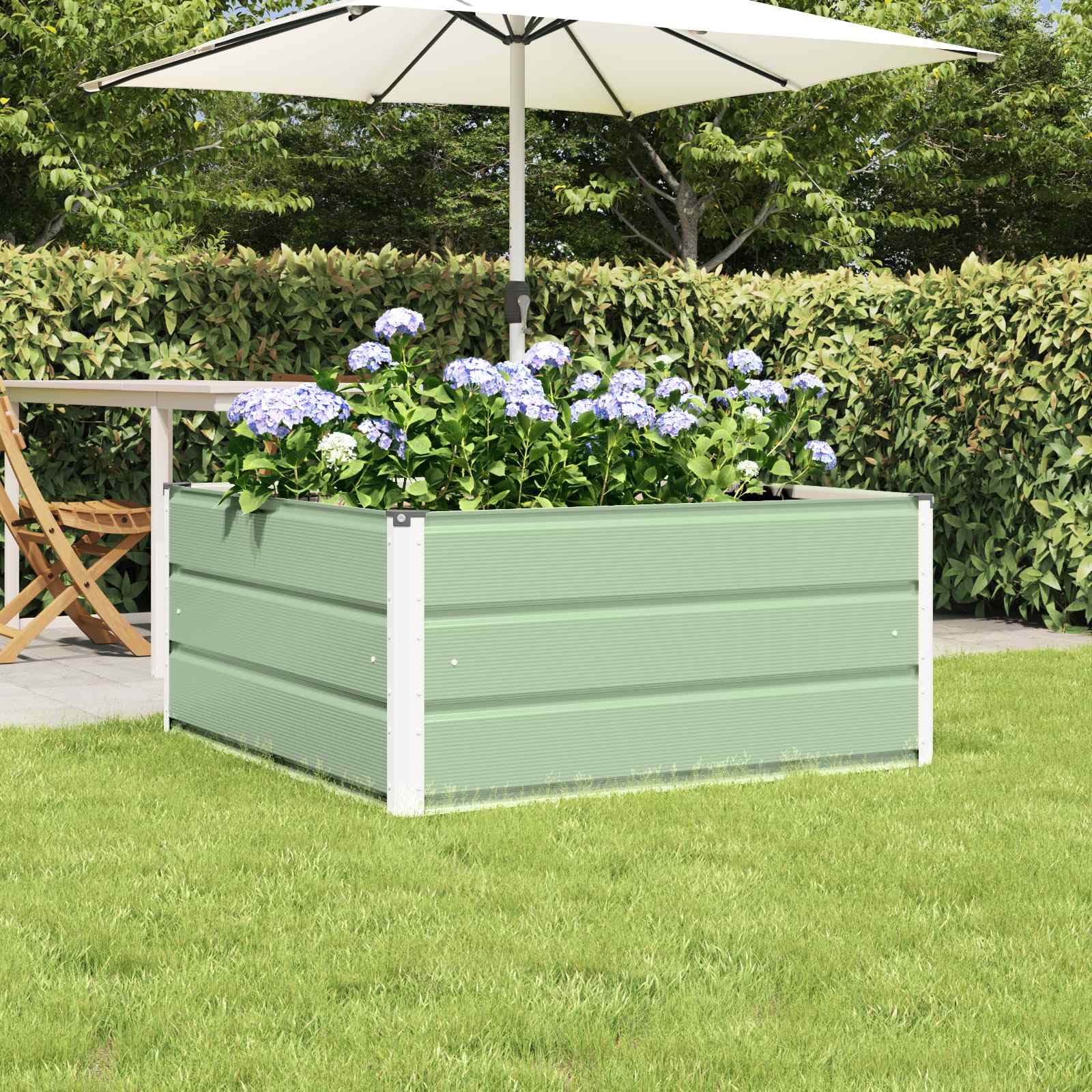 IKAYAA Galvanised Raised Bed for Garden Metal planter Raised garden bed Galvanised Steel Planter Box for Growing Outdoor Plants, Vegetables-Green-100 x 100 x 45 cm
