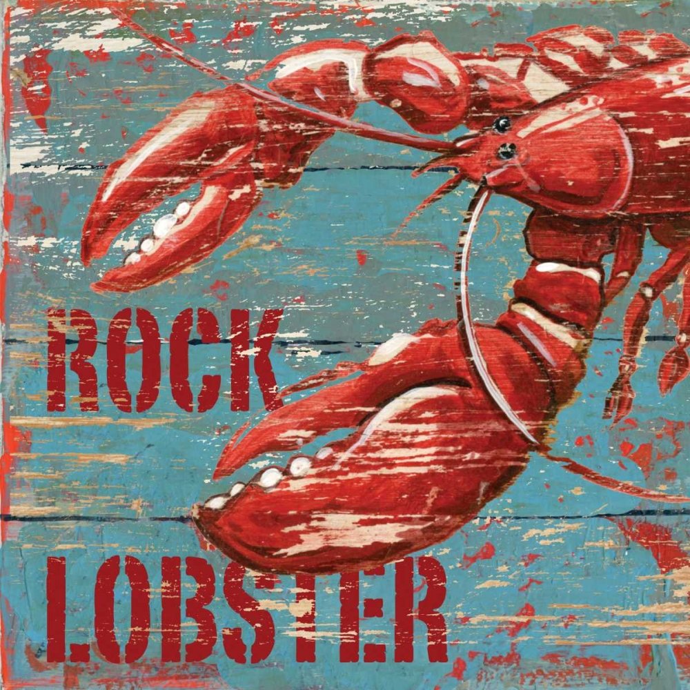Immagine su TELA ROLLED Roccia Aragosta Gorham Gregory - Piazza costiera Stampa artistica blu rosso aragosta segno costiero segni segnaletica mare li Tela fine art 15_X_15_in