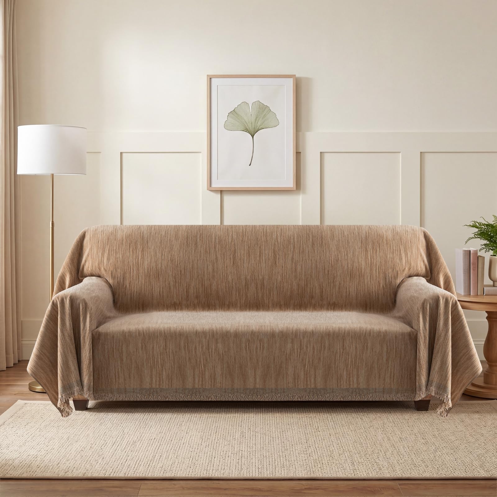 H.Versailtex Chenille Sofa Cover 2 Seater Waterproof Sofa Covers 3 Seater Furniture Protectors from Pets Couch Cover for Dogs, 180 x 380 cm, Camel