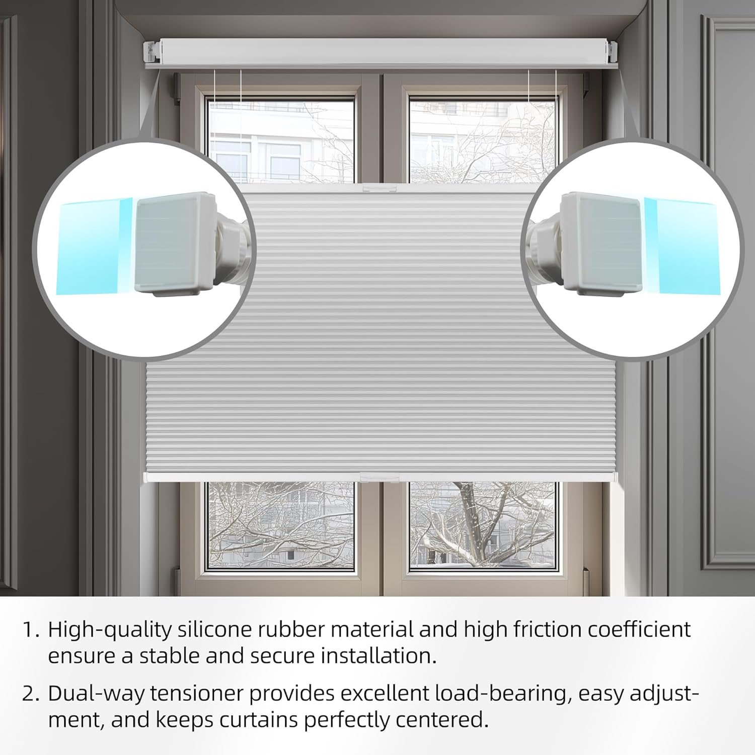 BERISSA No Tools No Drill Blackout Cellular Shades Top Down Bottom Up Cordless Honeycomb Blinds for Indoor Windows Easy to Install Thermal Insulated Noise Reduction,Custom Size (Blackout) White