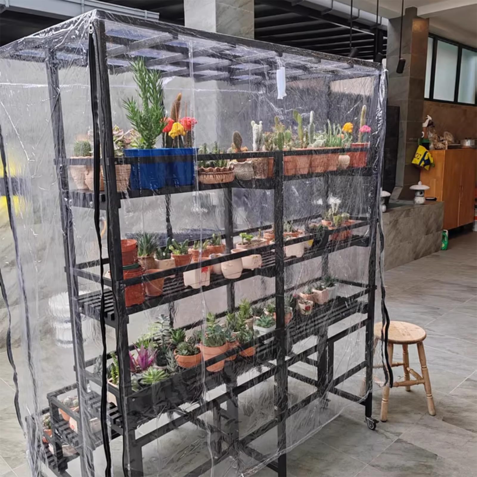 Housses De Protection pour éTagèRes MéTalliques Protege Etagere Vinyle Transparent Rangement Tissu Anti-poussière résistant à l'humidité(90x40x180cm)