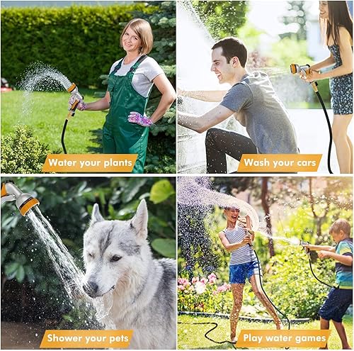 Miniatura 7 de RESTMO Boquilla de manguera de jardín, boquilla de manguera de agua de metal resistente con 7 patrones de pulverización ajustables, rociador de mano