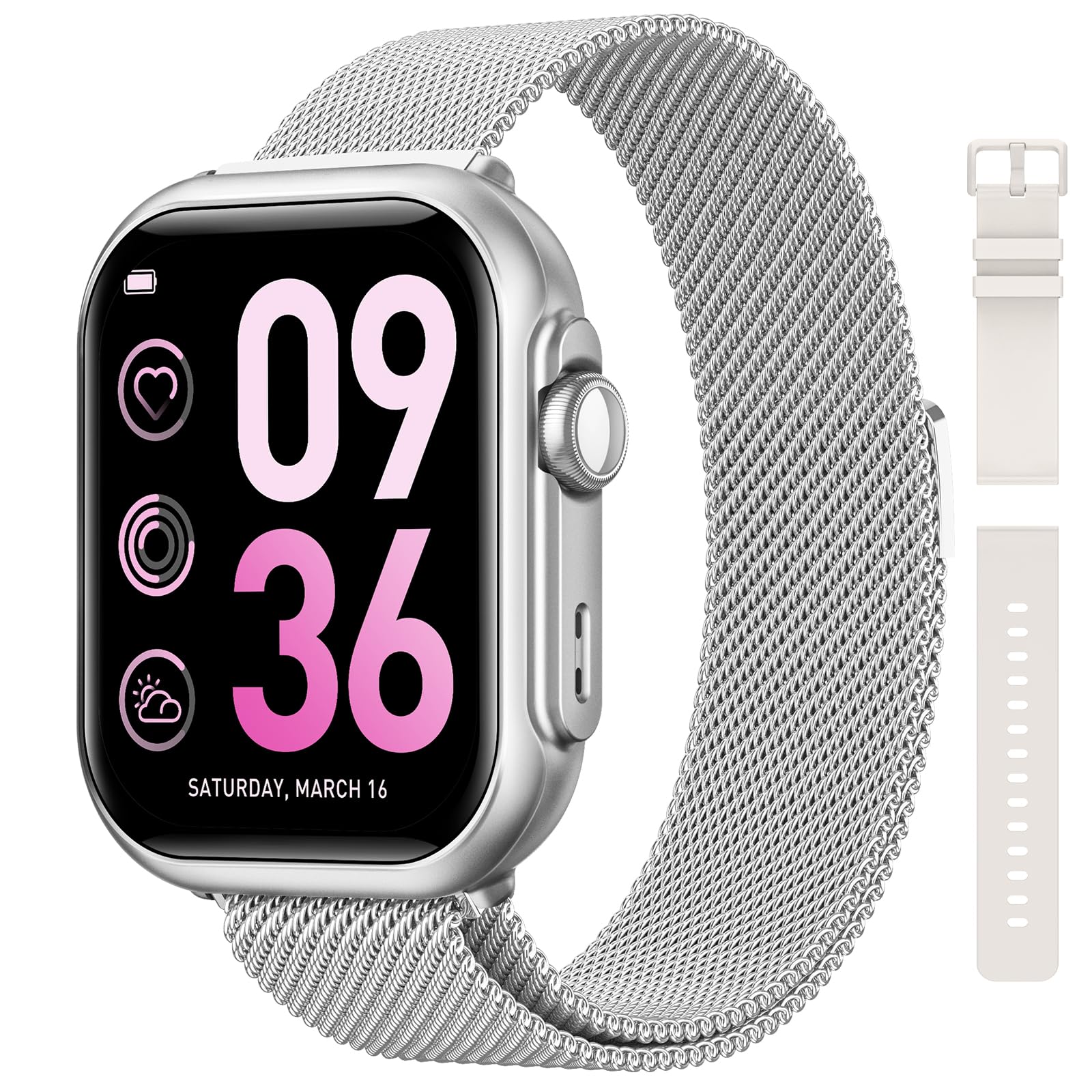 Smart Watches for Women, 1.85" HD Smartwatch with Heart Rate/Sleep/Health Monitor, Fitness Trackers with 100+ Sports Mode、Answer/Make Call and 1000mAh Battery, Compatible iPhone/Android, with 2 Bands