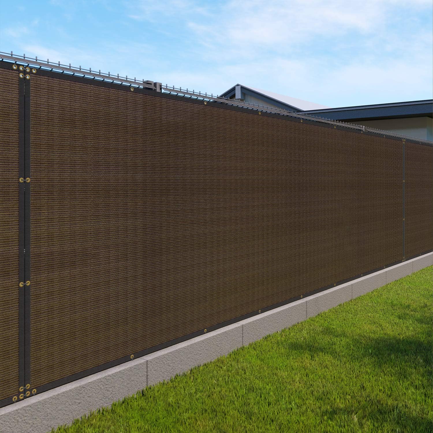 4' x 212' Privacy Fence Screen Heavy Duty Windscreen Fencing Mesh Fabric Shade Net Cover with Brass Grommtes for Outdoor Wall Garden Yard Pool Deck Brown