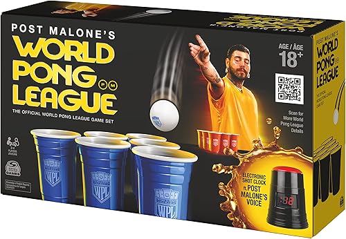 Miniatura 9 de Post Malone World Pong League Juego de beber cerveza para despedida de soltero juegos al aire libre con vasos de plástico y bolas de ping pong, para