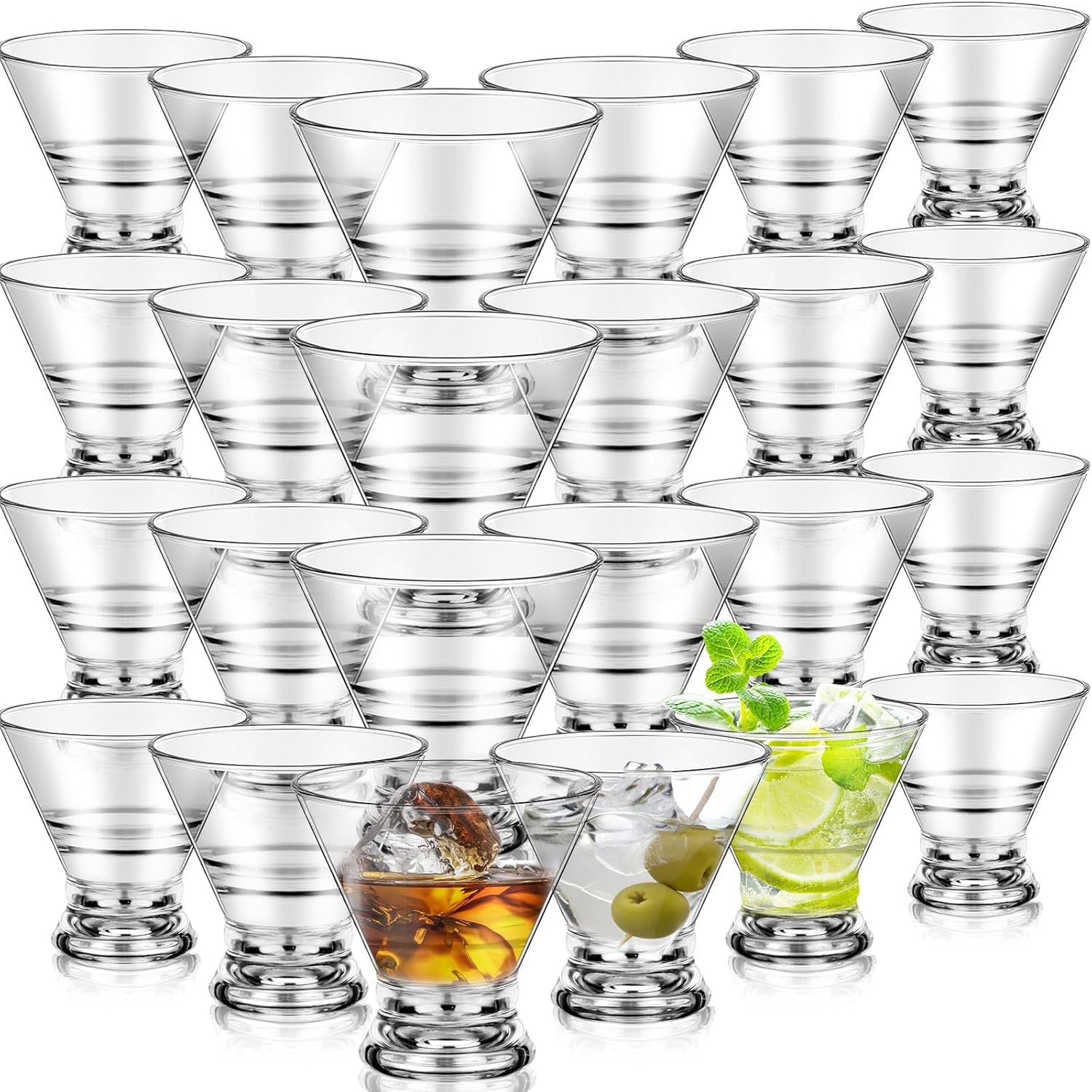 24 Pcs Martini Glasses Bulk 8oz Plastic Stemless Reusable Cocktail Glasses Clear Shot Glass Supplies for Home Bar Restaurant Wedding Birthday Housewarming Espresso Martini Party