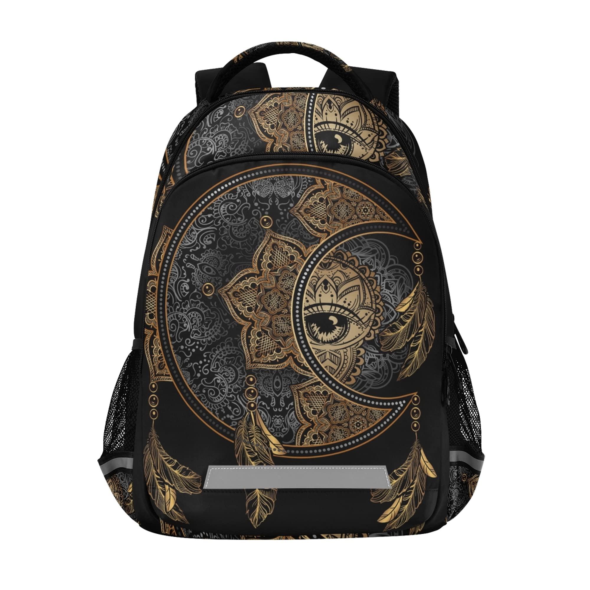 ALAZA Boho Chic Golden Crescent Moon & Sun Mandala Backpack Purse for Women Men Personalized Laptop Notebook Tablet School Bag Stylish Casual Daypack,