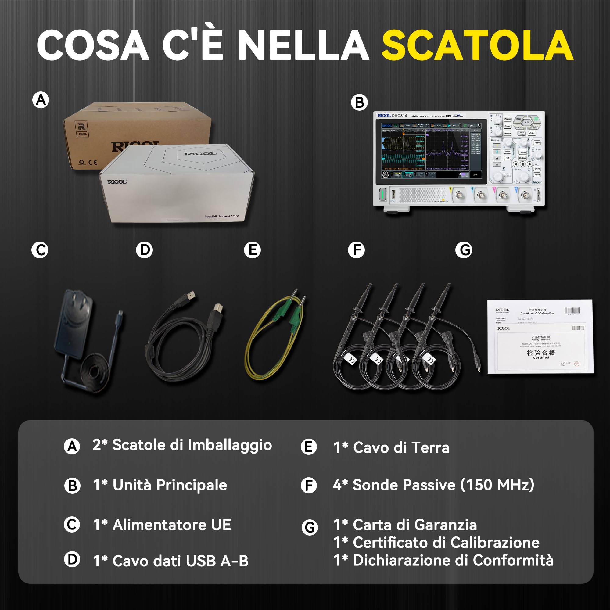 RIGOL Oscilloscopio digitale DHO804 70 MHz, 4 canali analogici, 1 canale EXT, fino a 25 Mpts profondità di memoria, fino a 1,25 GSa/s frequenza di campionamento in tempo reale, 3 anni di garanzia.