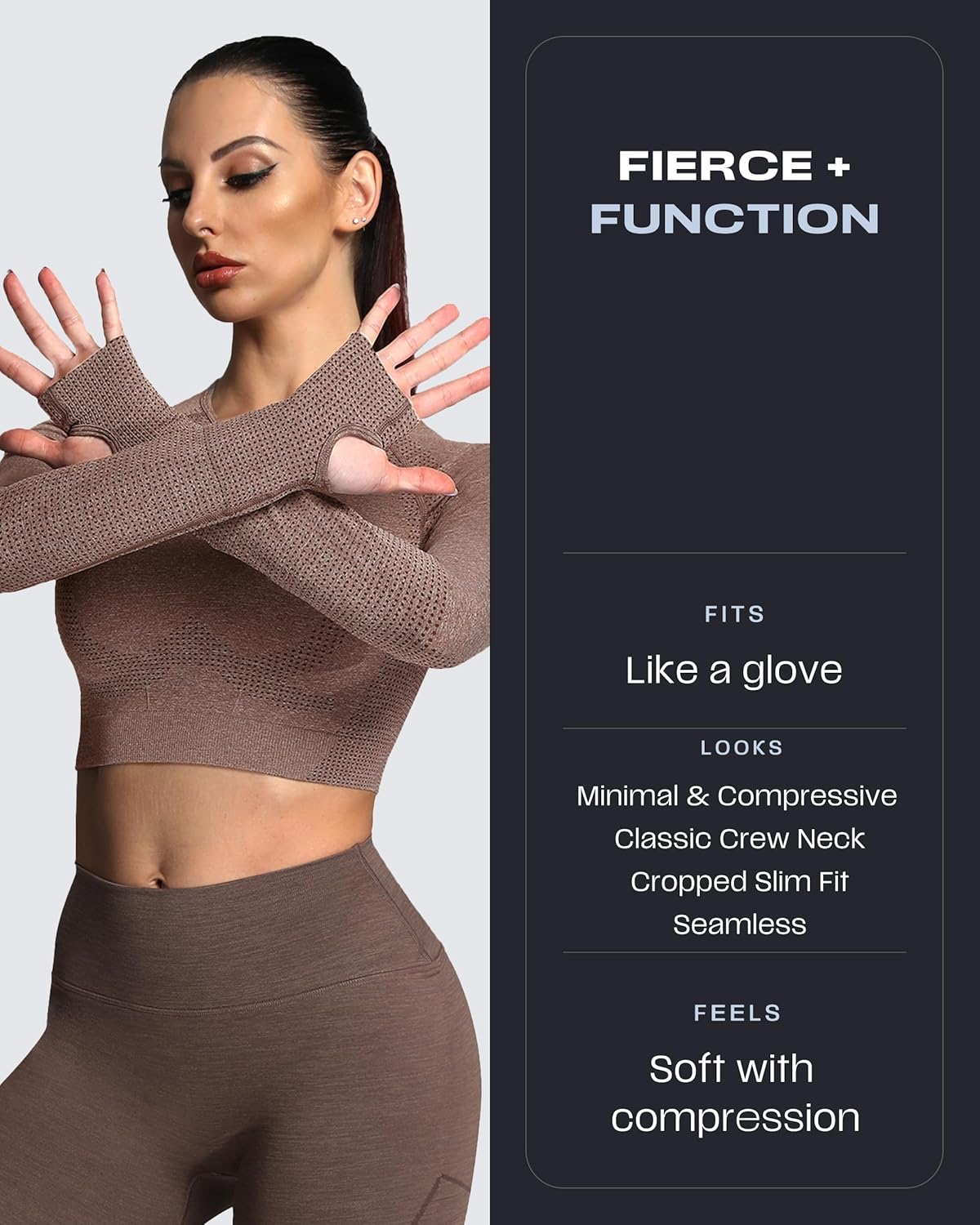 Aoxjox Long Sleeve Crop Tops for Women Workout Seamless Cropped T Shirt Top - Image 2