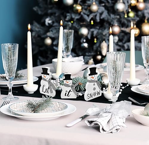 Miniatura 5 de 3 decoraciones de mesa de madera de muñeco de nieve de Navidad, bloque de centro de mesa, madera de día festivo, muñecos de nieve de invierno,