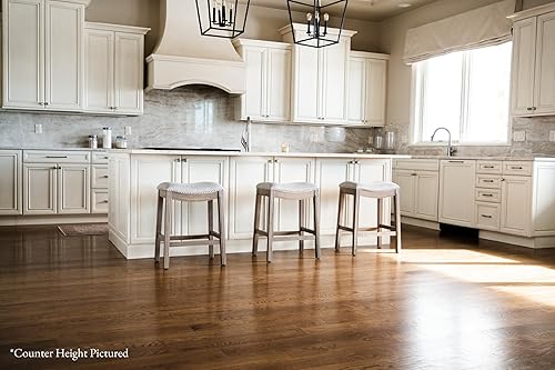 Miniatura 9 de Maven Lane Adrien Taburete de bar sin espalda, asiento de silla de montar de 31 pulgadas con reposapiés, marco de madera maciza gris y tapicería de