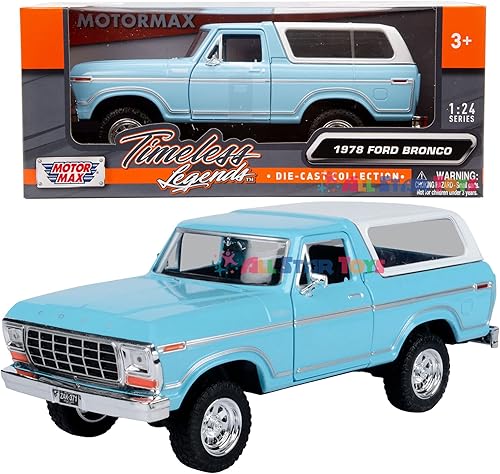 1978 Bronco 124 Modelo Diecast Car SUV Motormax 79373 (azul claro)