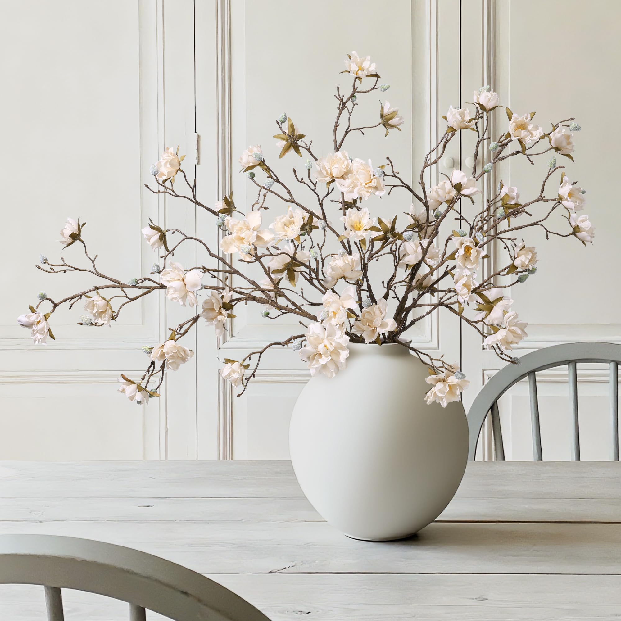 HyeFlora 3PCS Artificial Magnolia Flowers Stems