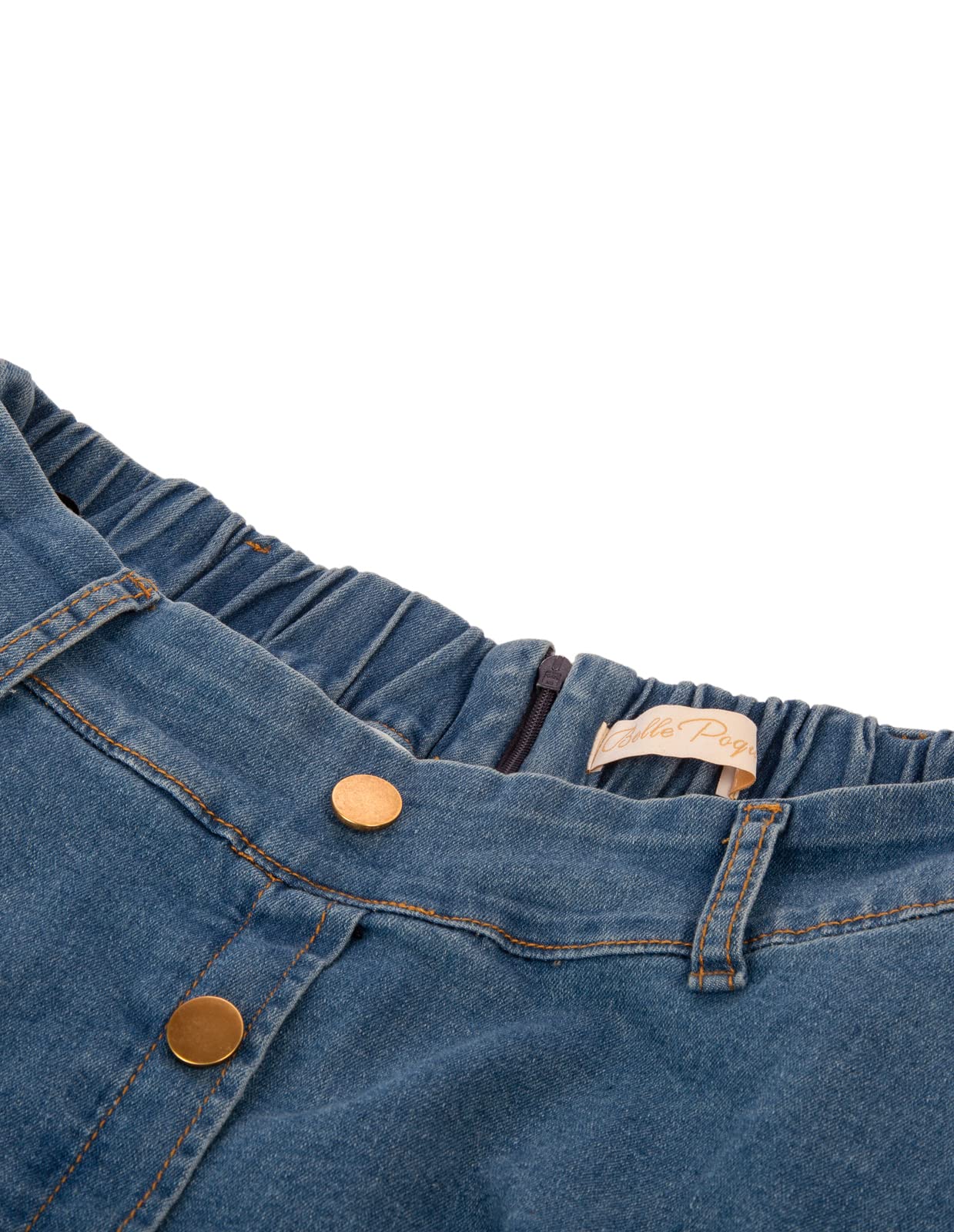 Belle Poque Women's Denim Skirts Vintage Below Knee Length High Waist A-Line Jean Skirts with Pockets