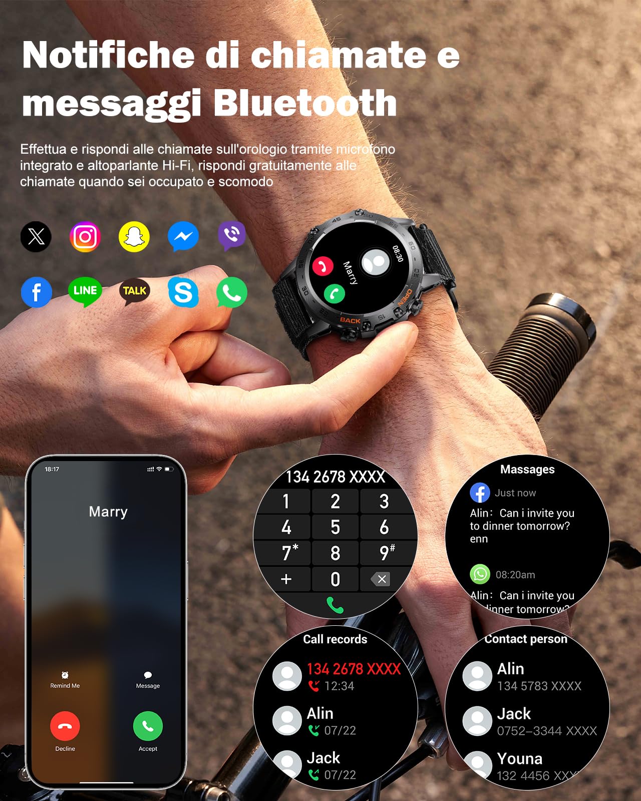 MEGALITH Orologio Smartwatch Uomo Bluetooth: Risposta Chiamate Militare Smart Watch IP67 Impermeabil - Fitness 106+ Sportive SpO2 Sonno Monitor iOS Android Nero