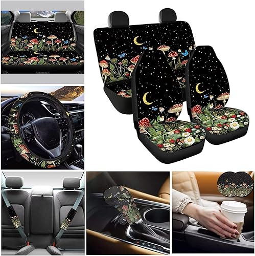 Miniatura 8 de Boho Flowers - Juego de 11 accesorios para el interior del automóvil, funda de asiento de automóvil, funda suave para cinturón de seguridad, funda