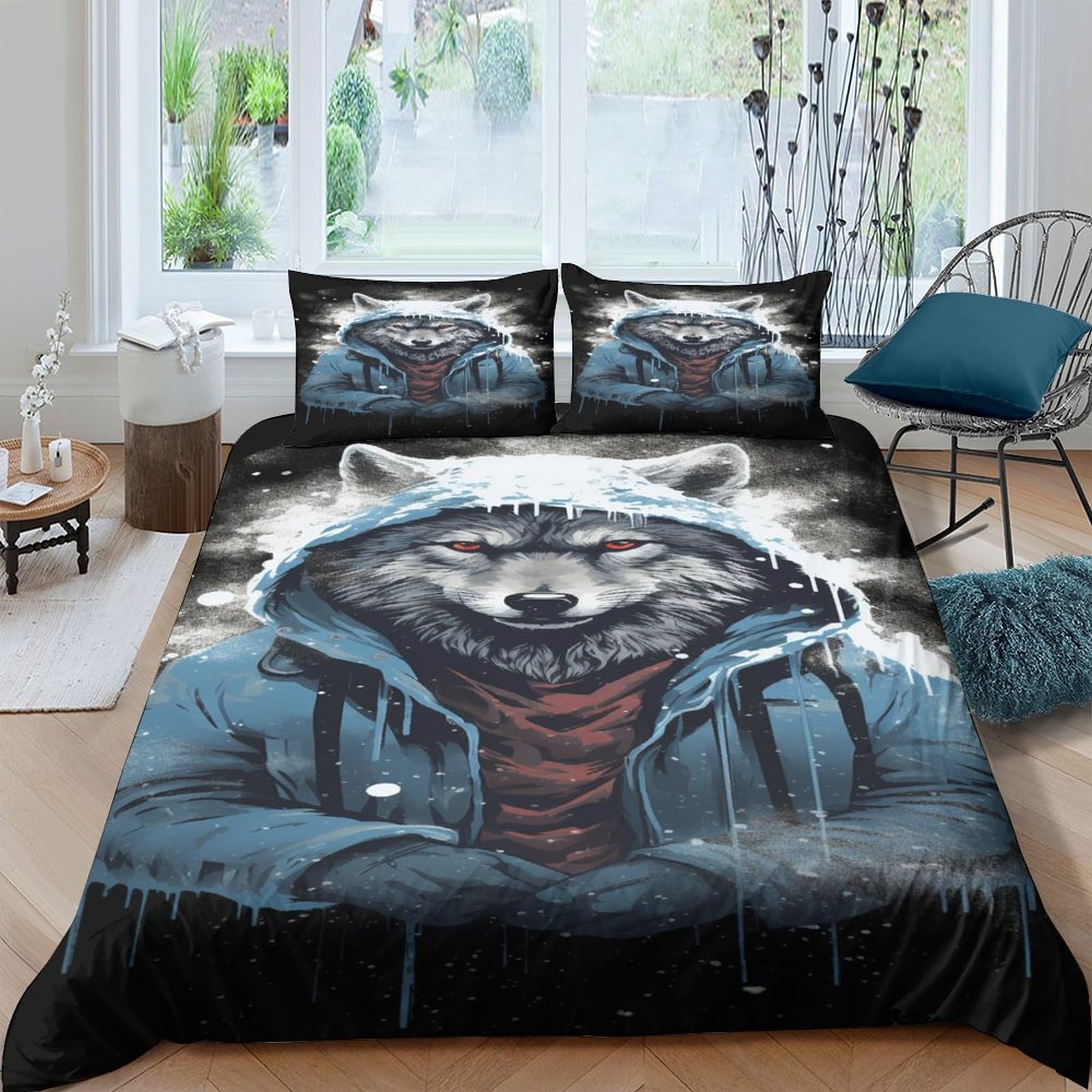 Housse de couette 200x200 cm avec 2 taies d'oreiller en microfibre pour lit double