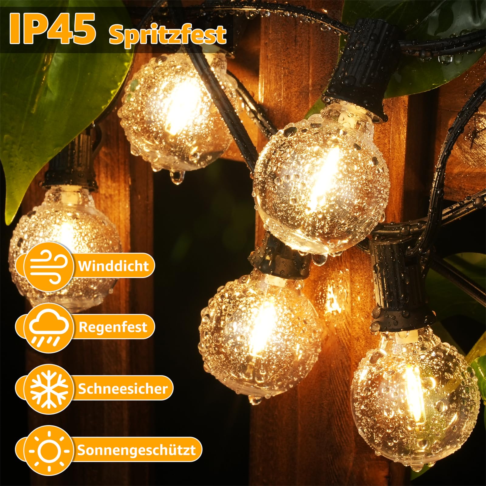 Ollny Guirlande Lumineuse Exterieure, 5M 13+1 G40 LED Ampoules, Guirlande Guinguette LED Connectable, Étanche Chaîne Lumiere Exterieur pour Patio Terrasse Fête Mariage 2700K Blanc Chaud