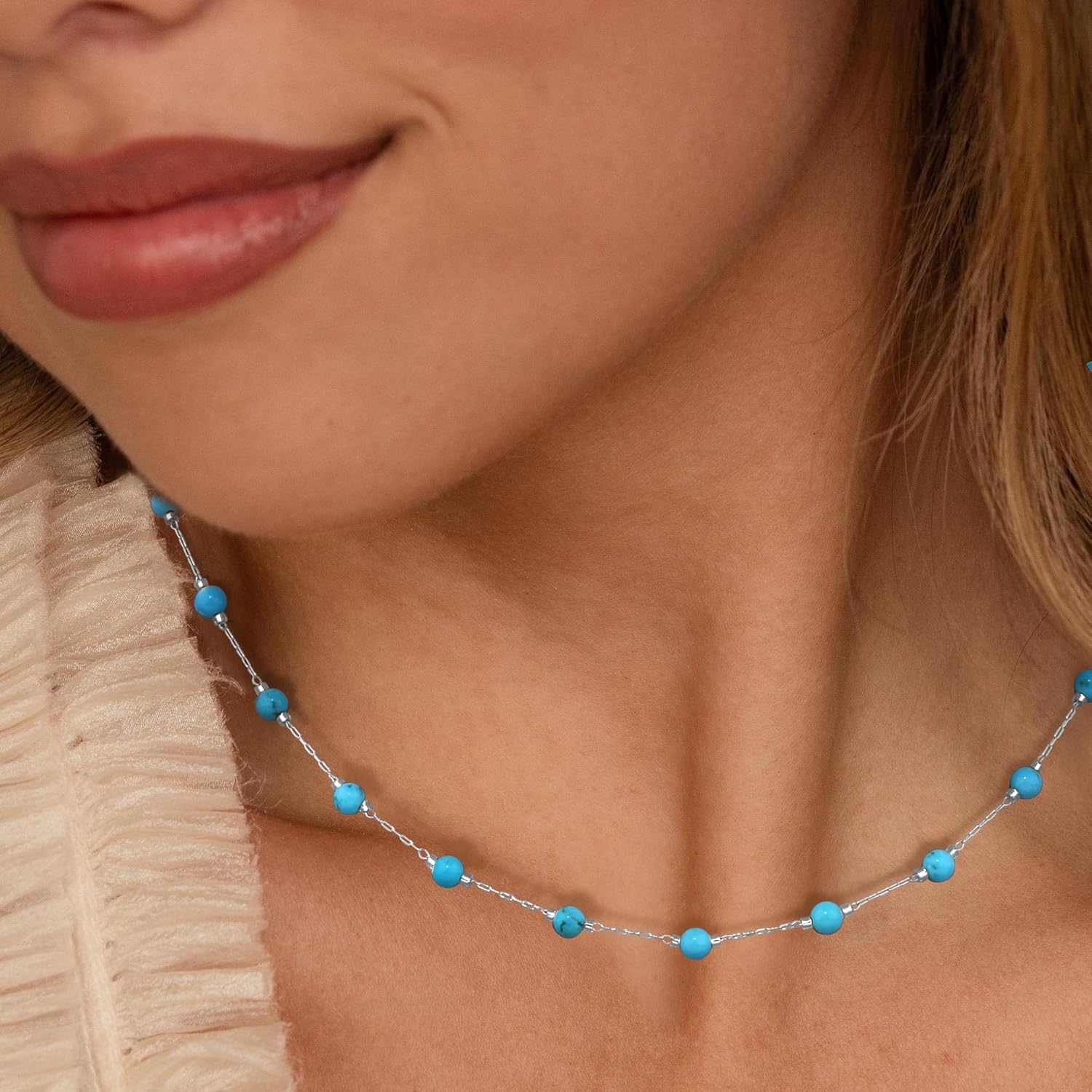 Turquoise Jewelry Set for Women Western Jewelry 18K Gold/Silver Plated Beaded Turquoise Necklaces for Women Boho Beach Choker Necklace - Image 4