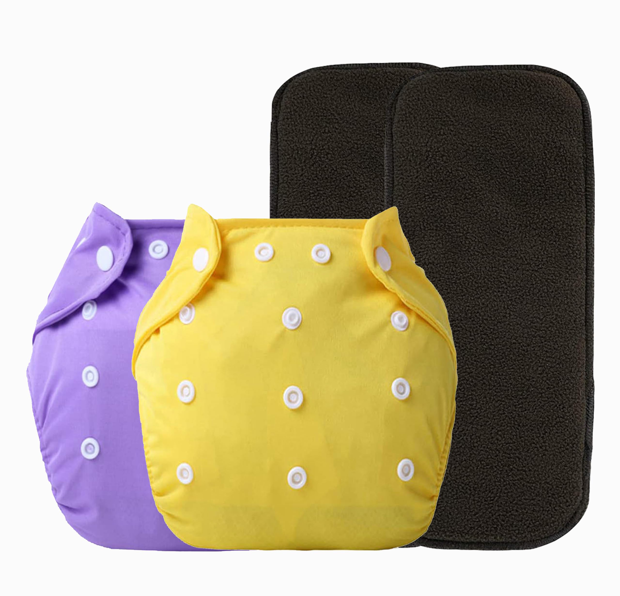 Alya Pocket Button Style Solid Reusable Cloth Diaper All in One Adjustable Washable Diapers Nappies(Without Inserts) for Toddlers/New Borns(0-24 Months,3-16KG) (Pack of 2, Yellow,Puple)