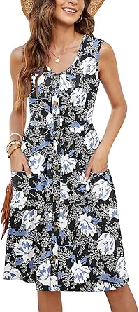MOLERANI Women Summer Dresses Sleeveless Casual Loose Swing Button Down Midi Dress with Pockets