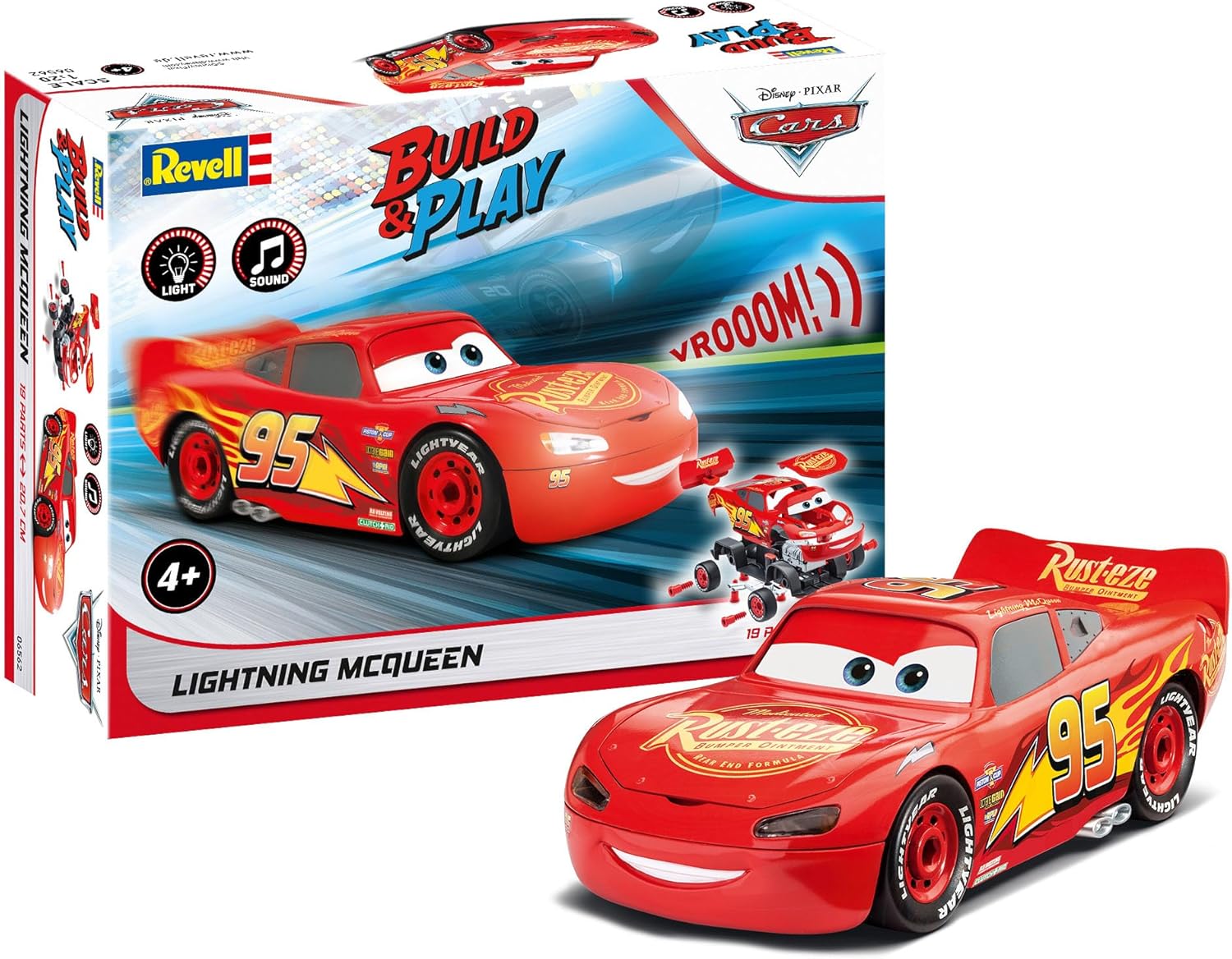 Revell 06562 Build & Play: Lightning McQueen Disney Cars - with Authentic Lights & Sounds - 1:20 Scale Unbuilt Scale Unbuilt Pre-Coloured Toy - 19 Parts - from 4 Years+