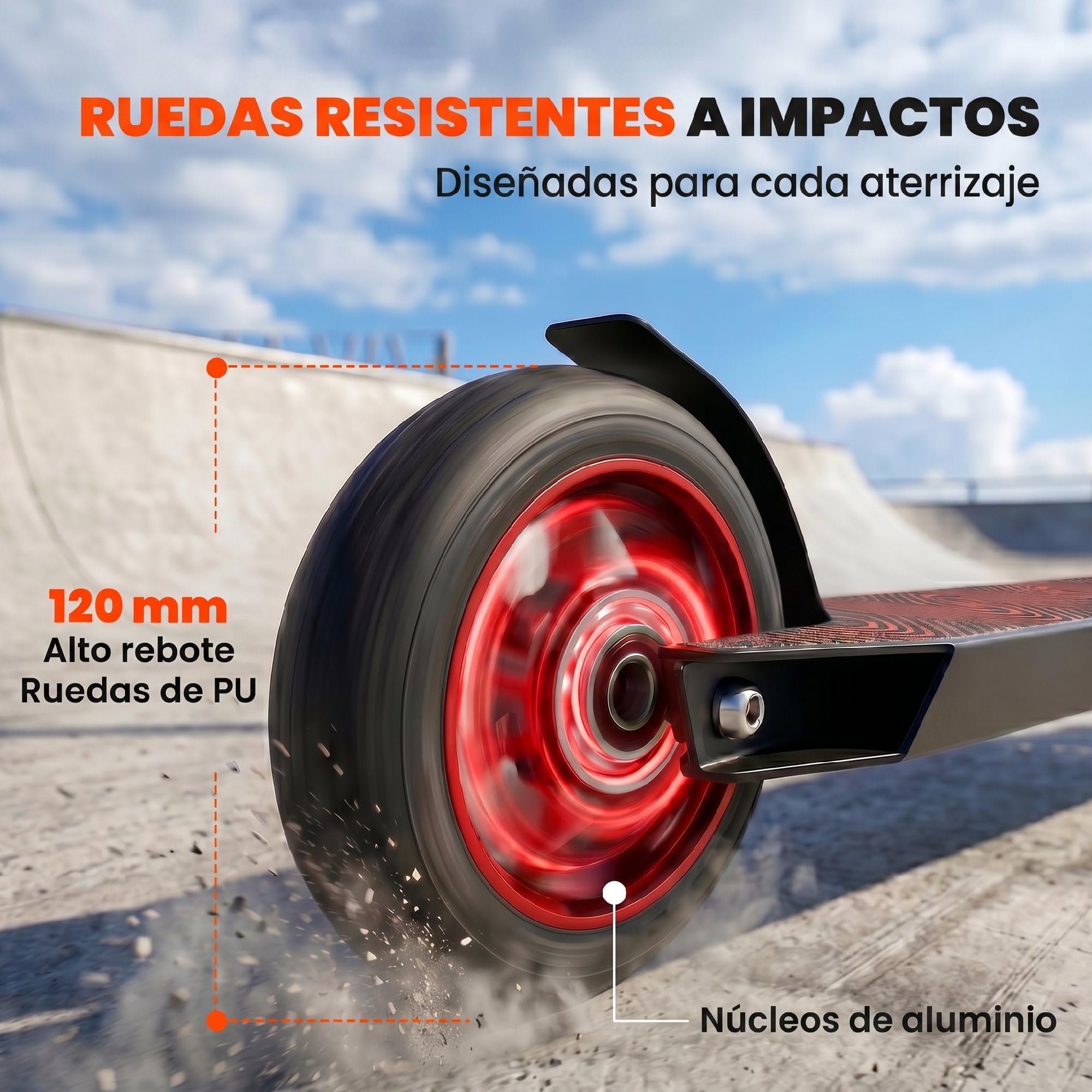 SPORTNOW Scooter Acrobático Freestyle Manillar 360° ABEC-9 Adultos Rojo | Ruedas de PU de 120 mm, Marco de Aluminio Acero, Antideslizante, Adolescentes, Skatepark