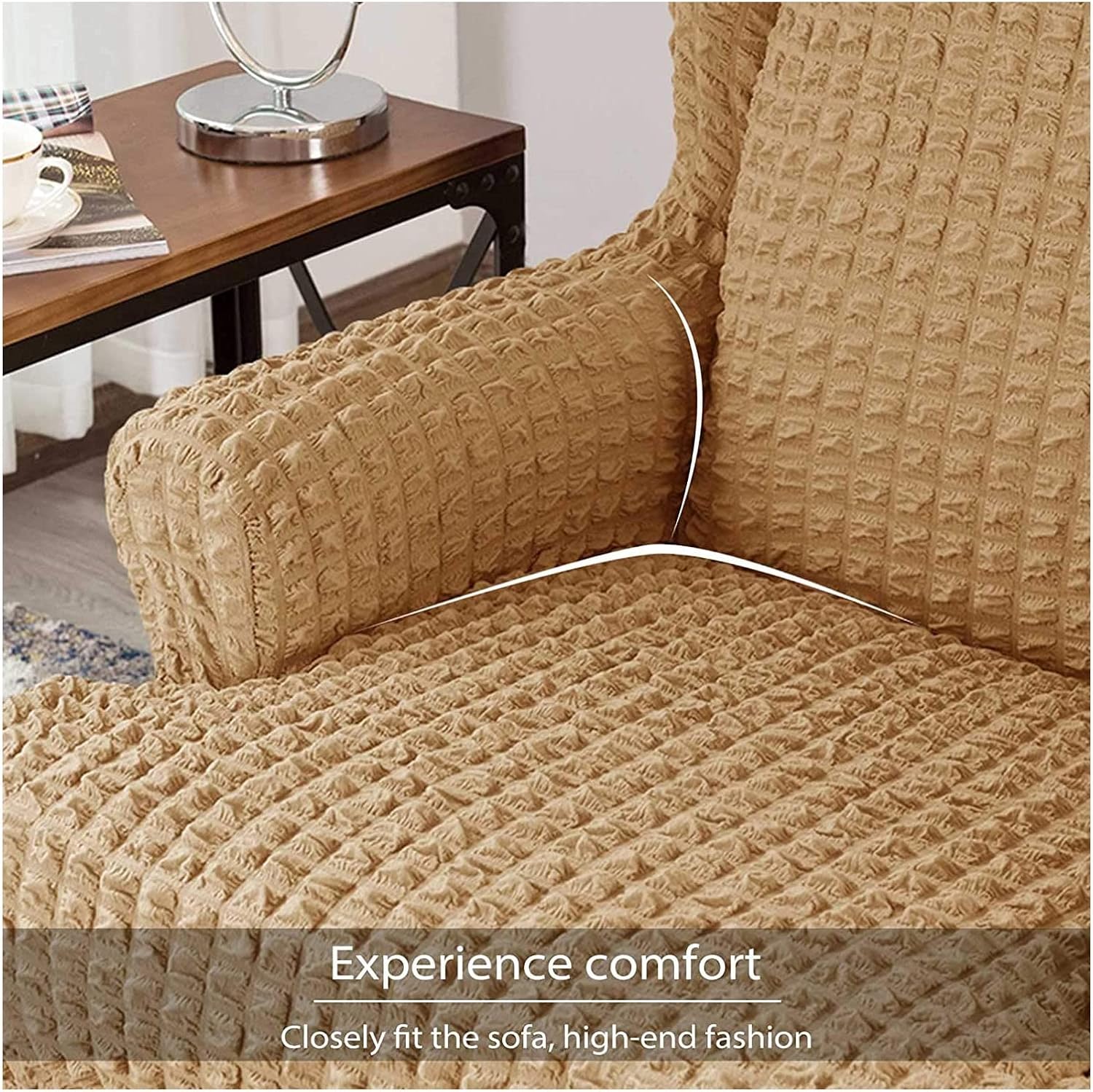 Konsilsa Stretch Wing Chair Slipcover 2 Pieces,Sofa Cover Printed Wing Chair Covers Polyester Fiber Spandex Furniture Protector for Living Room Decoration Armchair Cover (Color : Yellow)