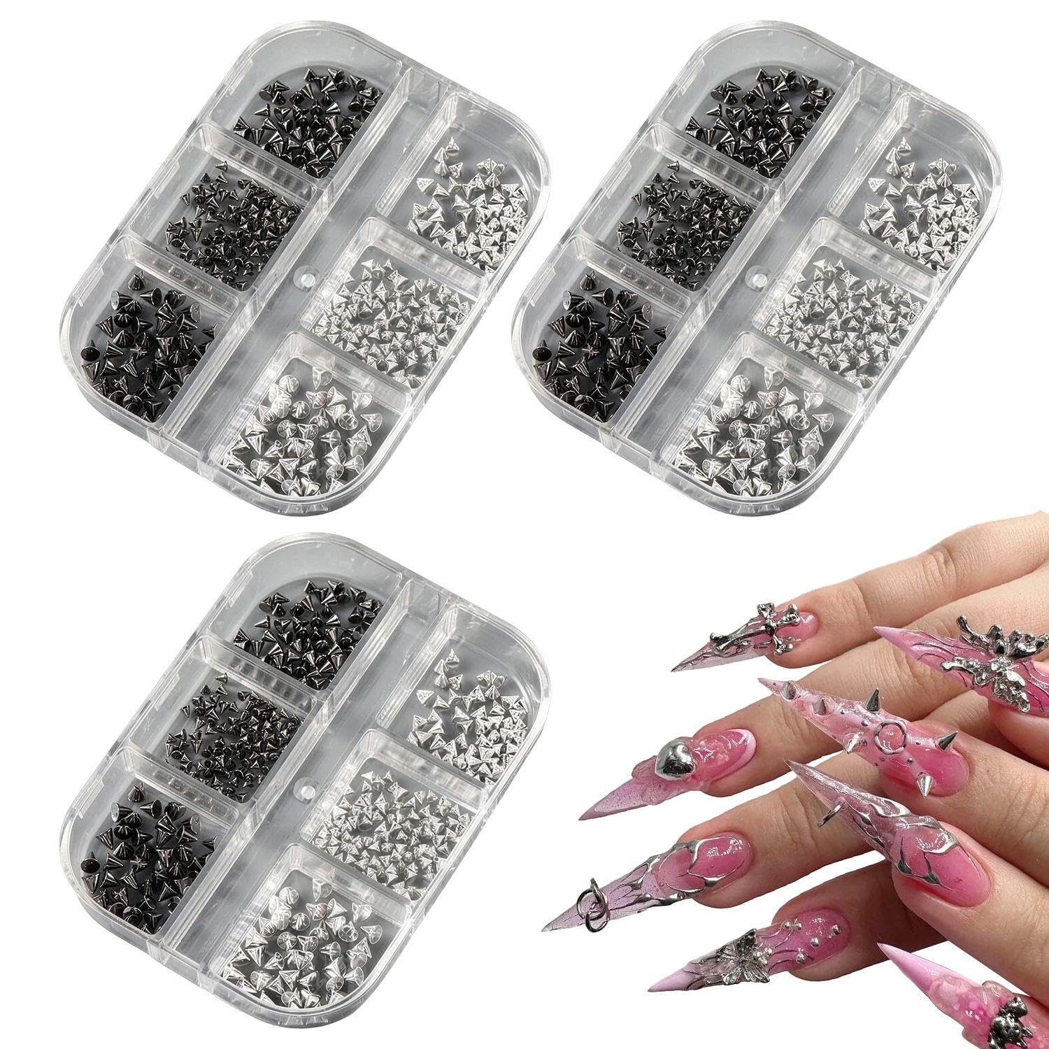 Ejufns Black 3 Boxes Of Conical Rivets, 3D Gothic Punk Style Armor Decoration, Diy Decoration Materials, Suitable For Leather Backpack Modification, Rock Style Dress Up.