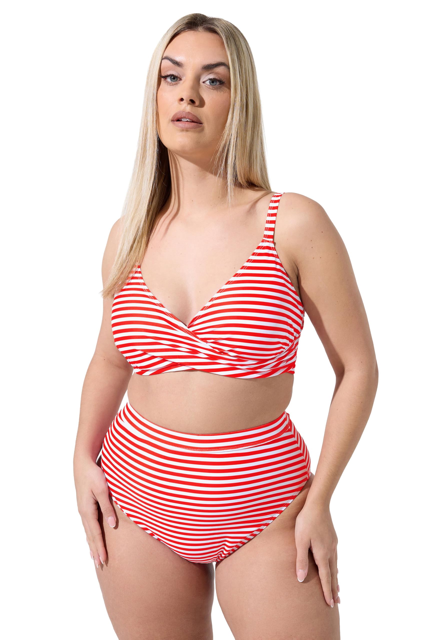Yours Women's Stripe Bikini Top in Red | Size: 22