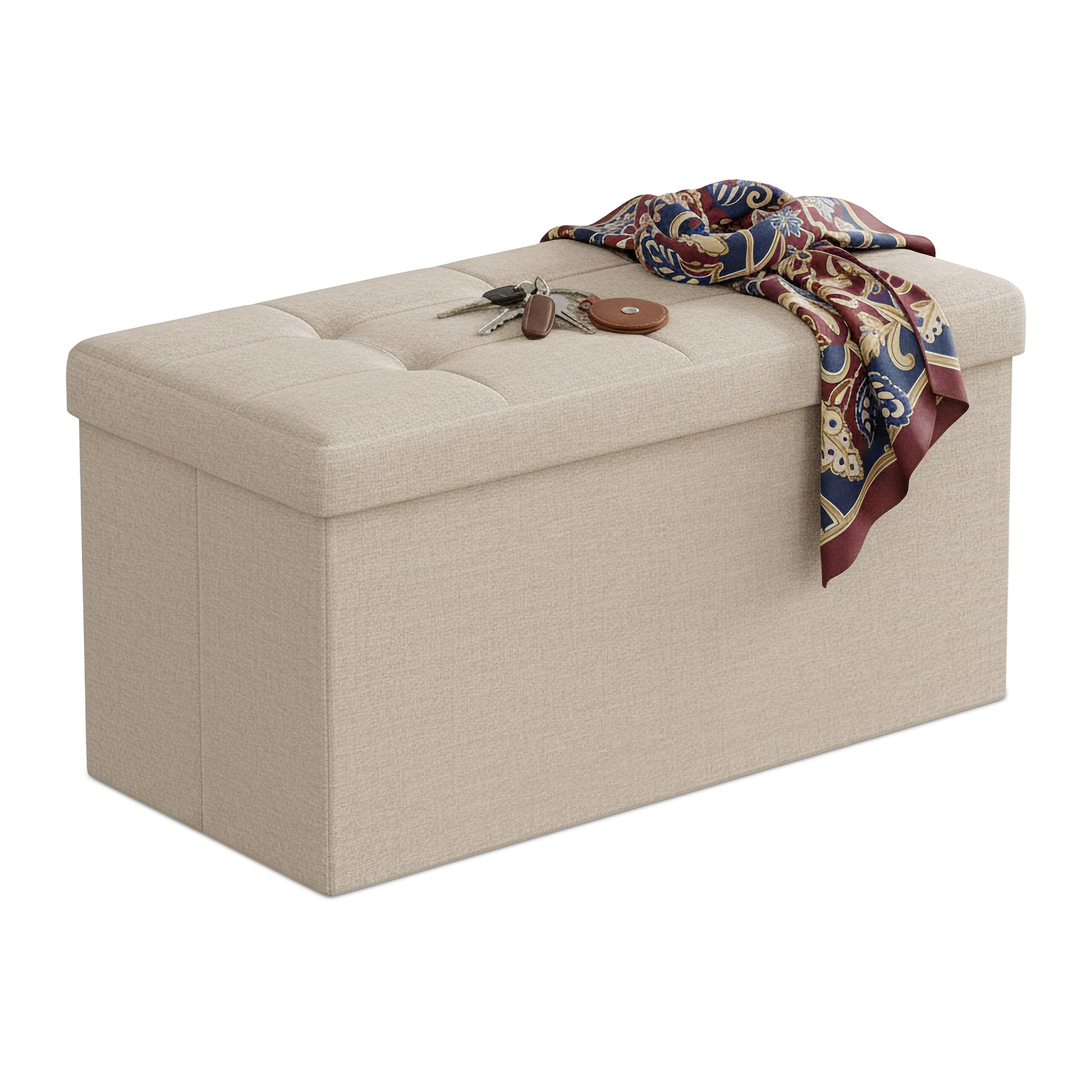 Relaxdays Banc, Rangement, Tissu, Pliable, rembourré, Couloir, Chambre, H x L x P 38 x 76 x 38 cm, Beige