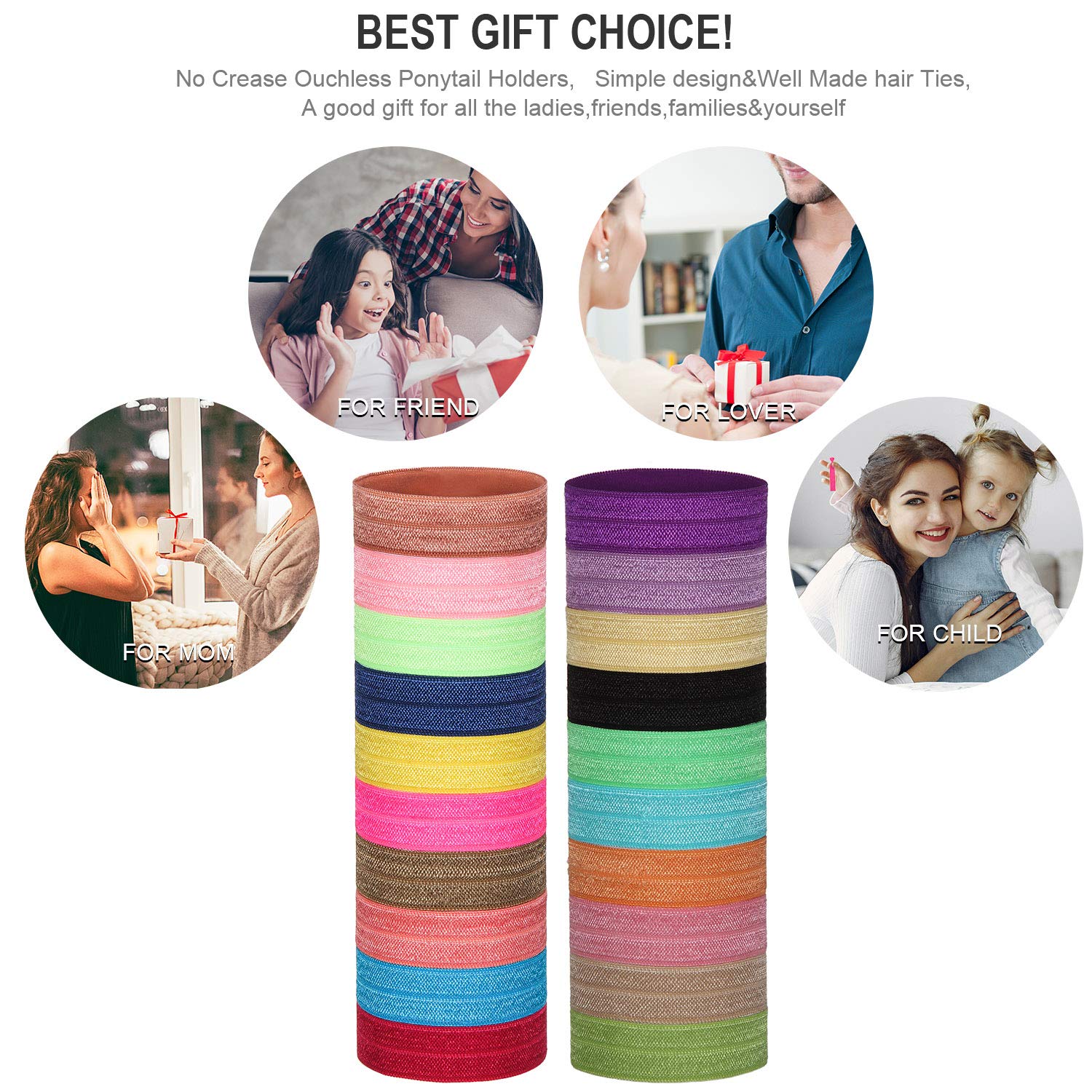 WILLBOND 200 Pieces Elastic Knotted Hair Ties Colorful Ribbon Hair Bands No Crease Ponytail Holders Multicolor Fold over Accessories for Women