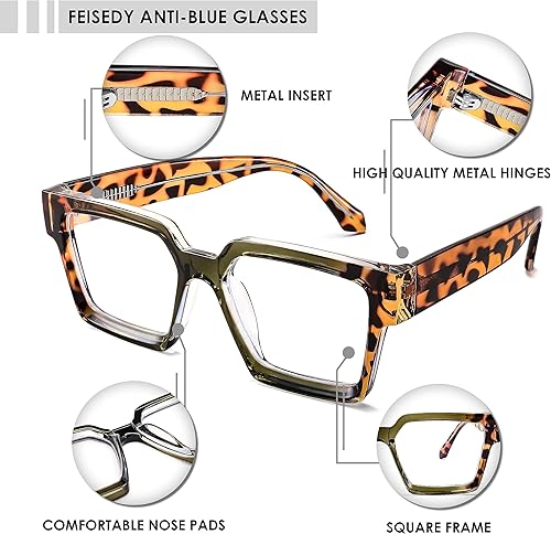 Miniatura 5 de FEISEDY Gafas de bloqueo de luz azul para mujeres y hombres, TR Retro Square Anti fatiga ocular Gafas Rectángulo Chic Look Marco B0037