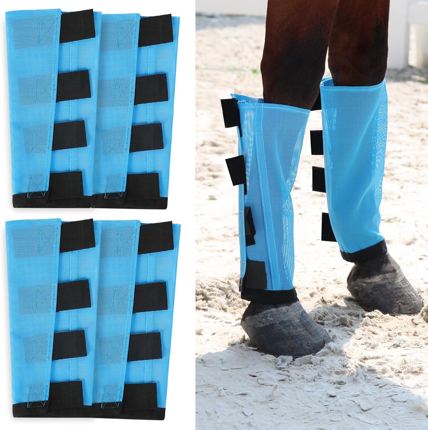 Premium 4-Pack Horse Fly Boots & Leggings Loose-Fit Fine Mesh with Stay-On Fasteners, Support Strips & Anti-Stomp Design Breathable Non-Slip Protection Leg Wrap (Large) Lavender Purple