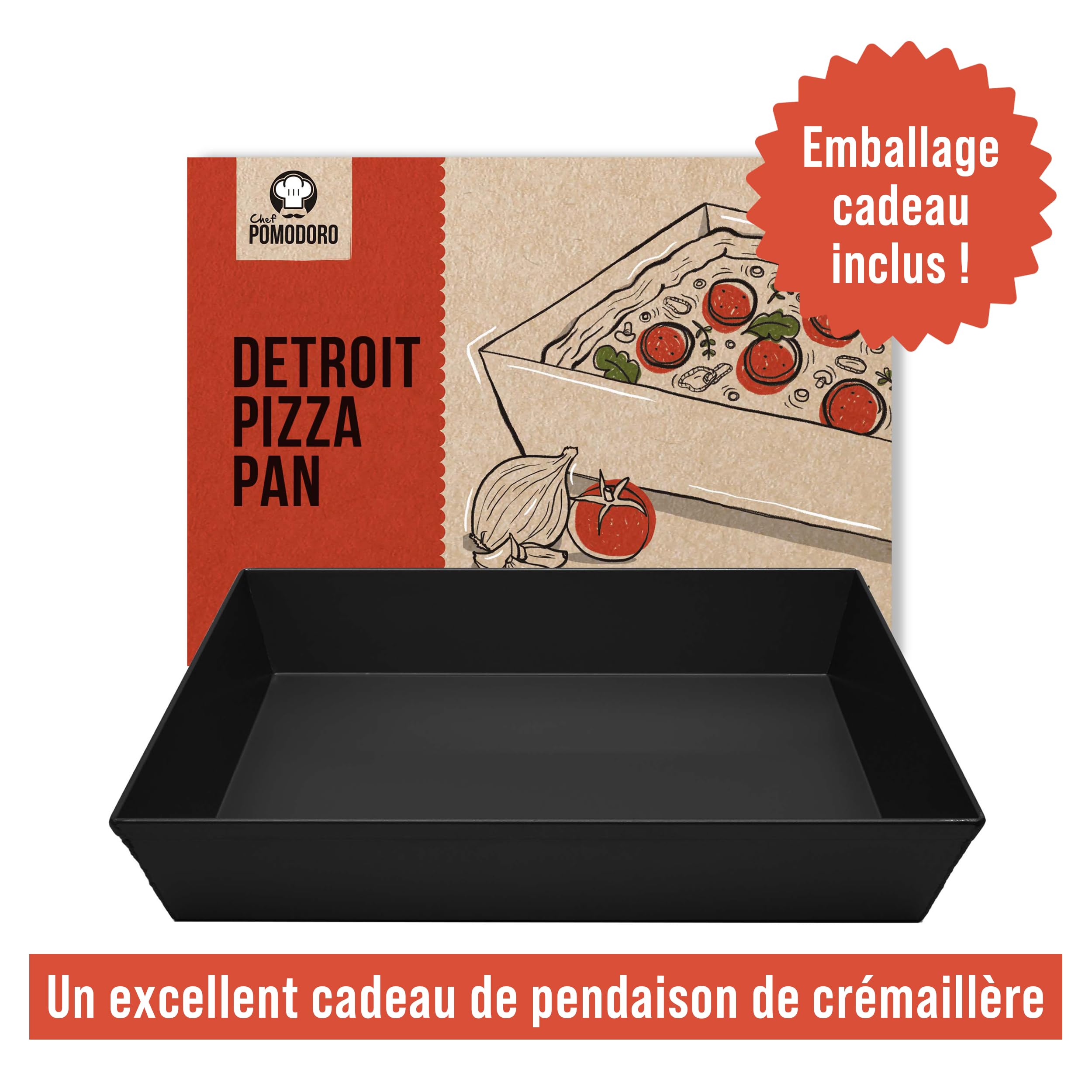Chef Pomodoro - Plaque à Pizza Rectangulaire Style Detroit - Plaque Four et Moule Pizza en Aluminium Anodisé (35 x 25 cm)