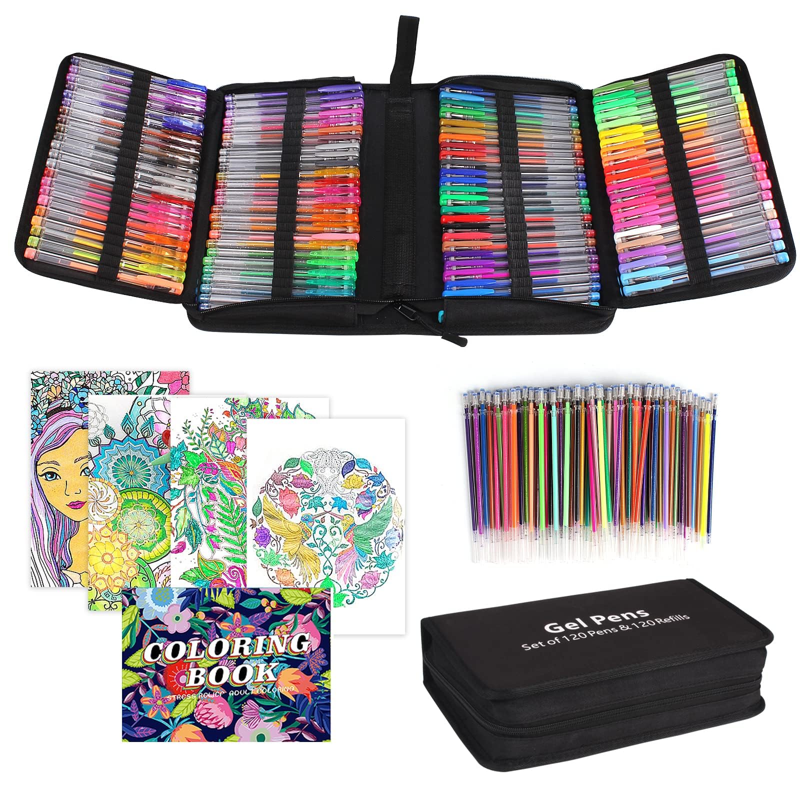 Gunsamg 240 Gel Coloriage Adulte, 120 Stylo Paillette avec 120 Recharges, Feutre Gel pour Enfants Livre de Coloriage Dessin, Écriture