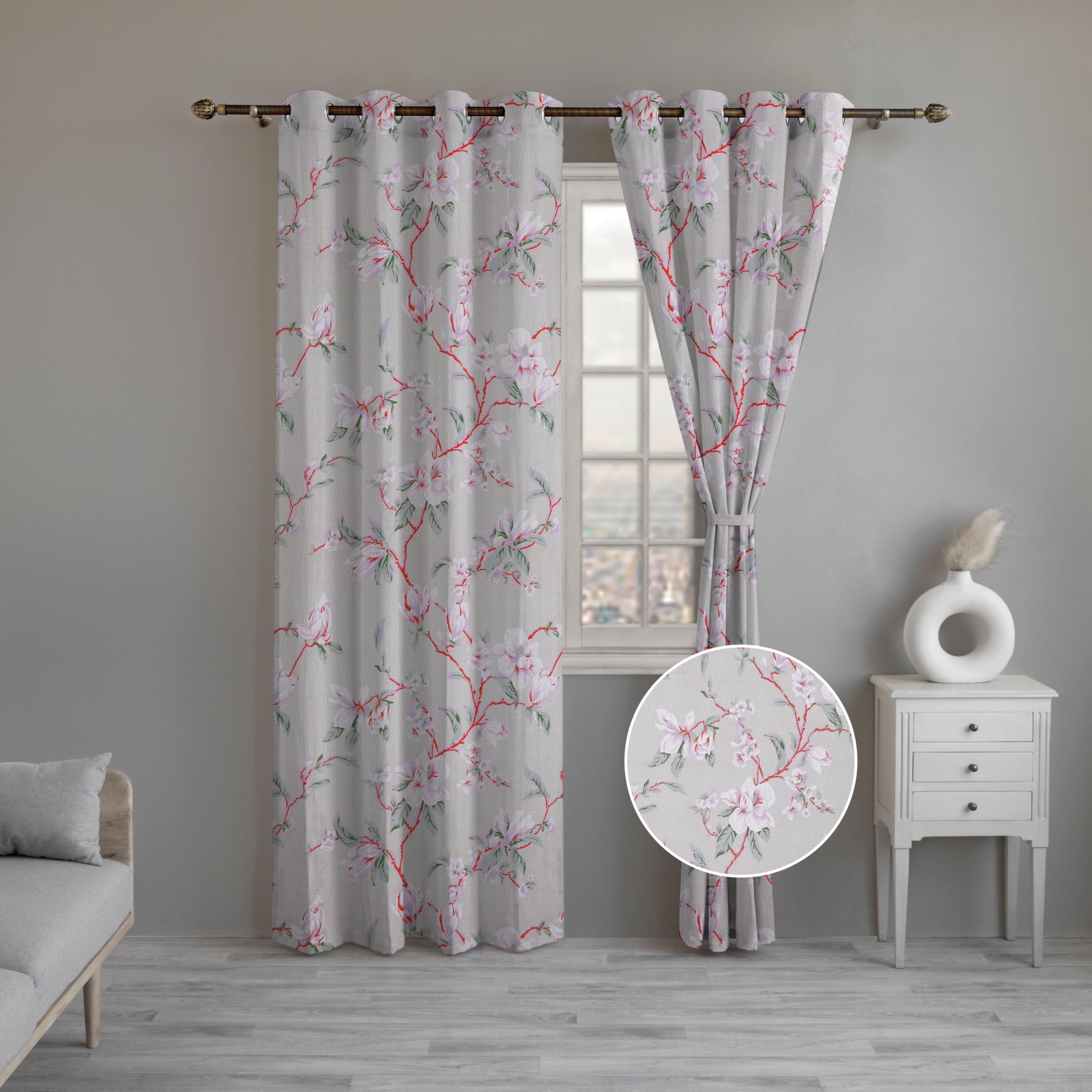 LINENWALAS Decorative Printed Cotton Semi Sheer Curtains 7 Feet Long Set of 2 Panel, Eyelet Ring Hanging, Floral Printed Door Curtains for Living Room, Home Decor (L-7 x W-4.5 Feet, Petal Bloom) (B0DCW6NF8V) Amazon Price History, Amazon Price Tracker