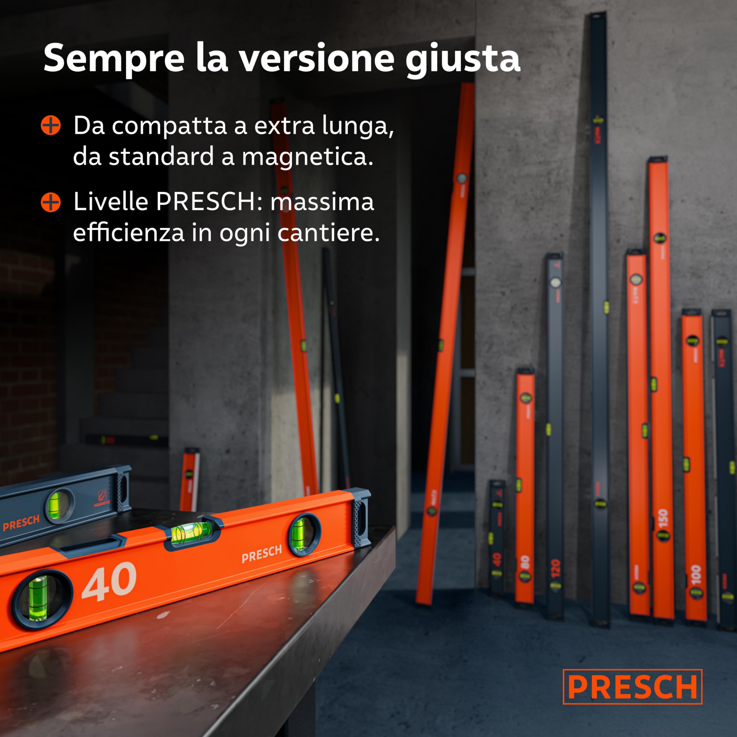 Presch Livella a bolla 60cm - Fiala infrangibile con pendenza 2% - Finestra di lettura verticale - Tappi antiscivolo innovativi - Superficie di misura precisa
