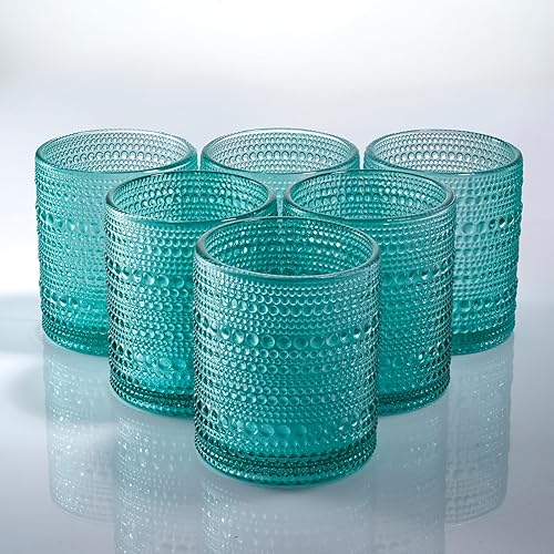 Miniatura 1 de Paquete de 6 vasos para beber Hobnail de 10 onzas, vaso de vidrio moderno de 10 onzas de grosor, doble vidrio antiguo, cristalería de burbujas