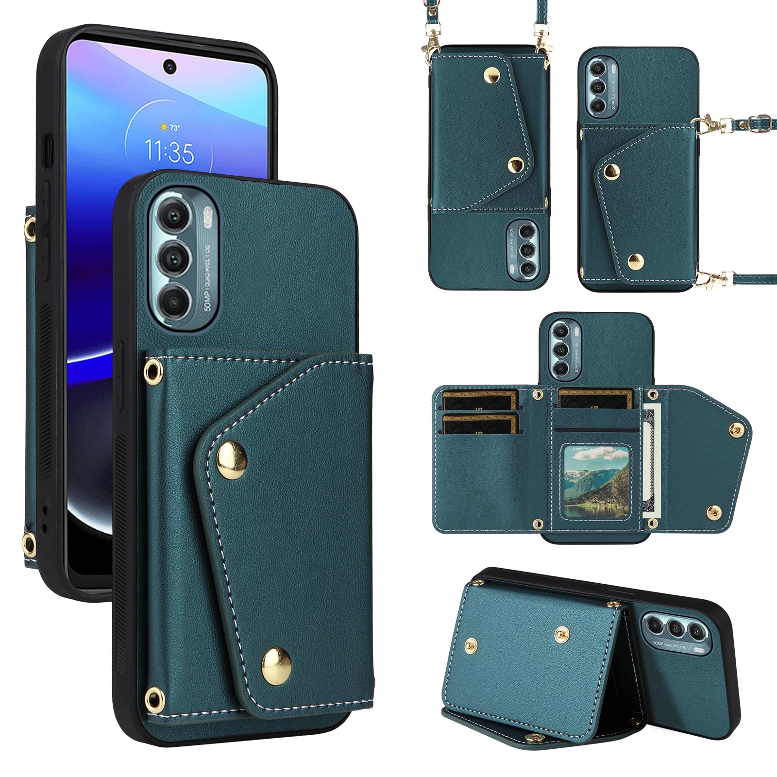 Dibosom Luxury Wallet Case for Moto G Stylus 2022 4G with 5 Card Slots Thin Slim Flip Purse & Shoulder Strap,PU Leather Credit Card Holder Stand Phone