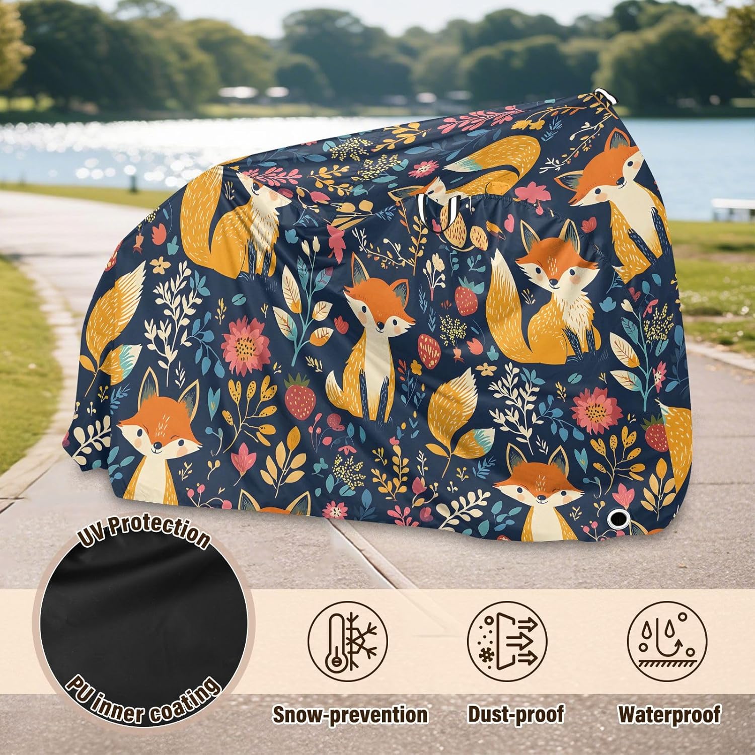 ALAZA Fox Animal Bike Cover Waterproof Outdoor Ebike Bicycle Covers Tarp Protection for 1/2 Bikes, Sun UV Dust Wind Proof