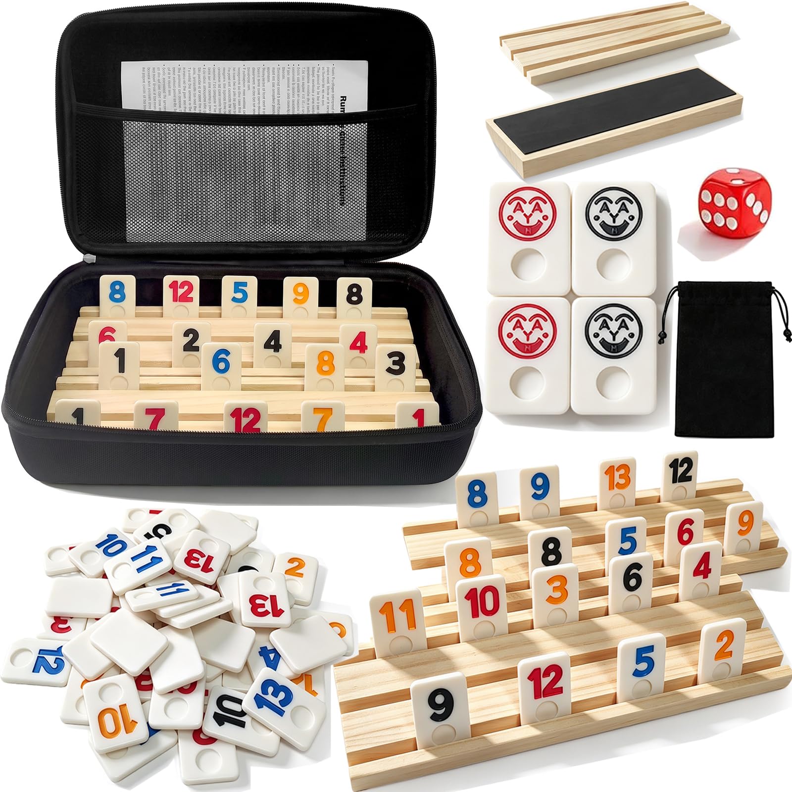 Rummy Cup Brettspiel, Rummy Spiel, Brettspiel für 2–6 Spieler | Mit 160 Spielsteinen & 6 Holzhaltern, Reisespiel Klassische Gesellschaftsspiele, Rommé-Würfelspiel für Erwachsene und Kinder