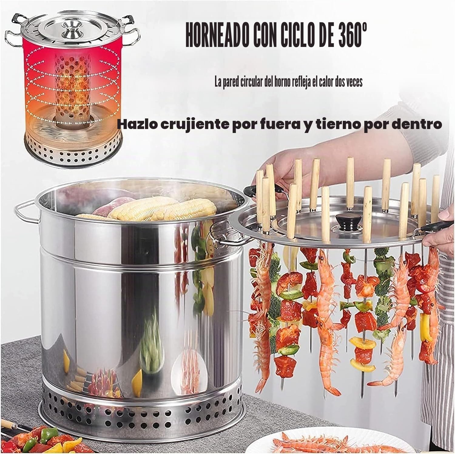 Parrilla de carbón portátil con diseño de barril vertical para barbacoa sin humo, ideal para acampadas al aire libre y uso en interiores