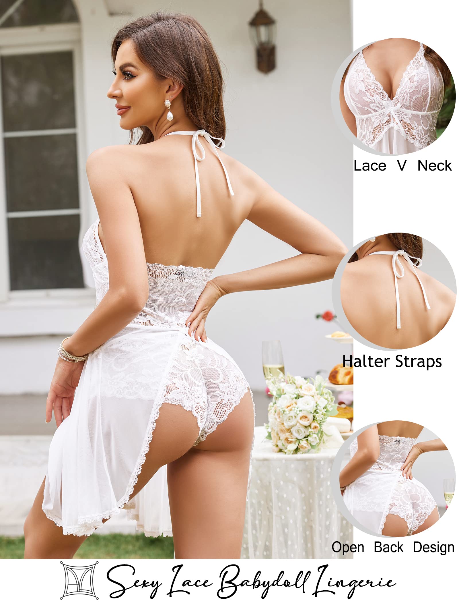GXNRHG Lingerie pour Femmes Dentelle Nuisette Licou Chemise col en V Chemise de Nuit vêtements de Nuit Sexy Chemise de Nuit