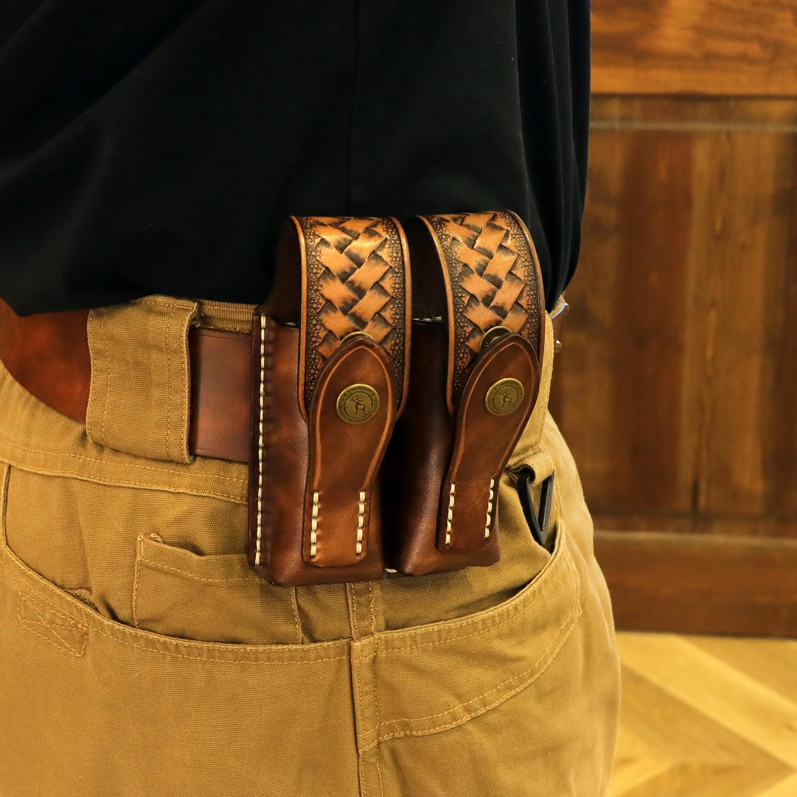 TOURBON Pochette en Cuir véritable pour Chargeur de Pistolet, Carabine, Ceinture, étui pour Chargeur Rapide