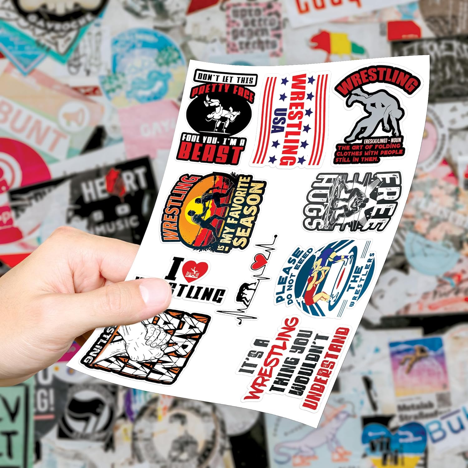 (Pack10) Wrestling Sticker, Funny Wrestle Gifts Sports Lover, Vinyl Decal Different Designs, Waterproof, UV- Resistant, Suitable for Tumbler, Laptop, Phone Case, Hydroflask, Water Bottle Stickers - Image 2