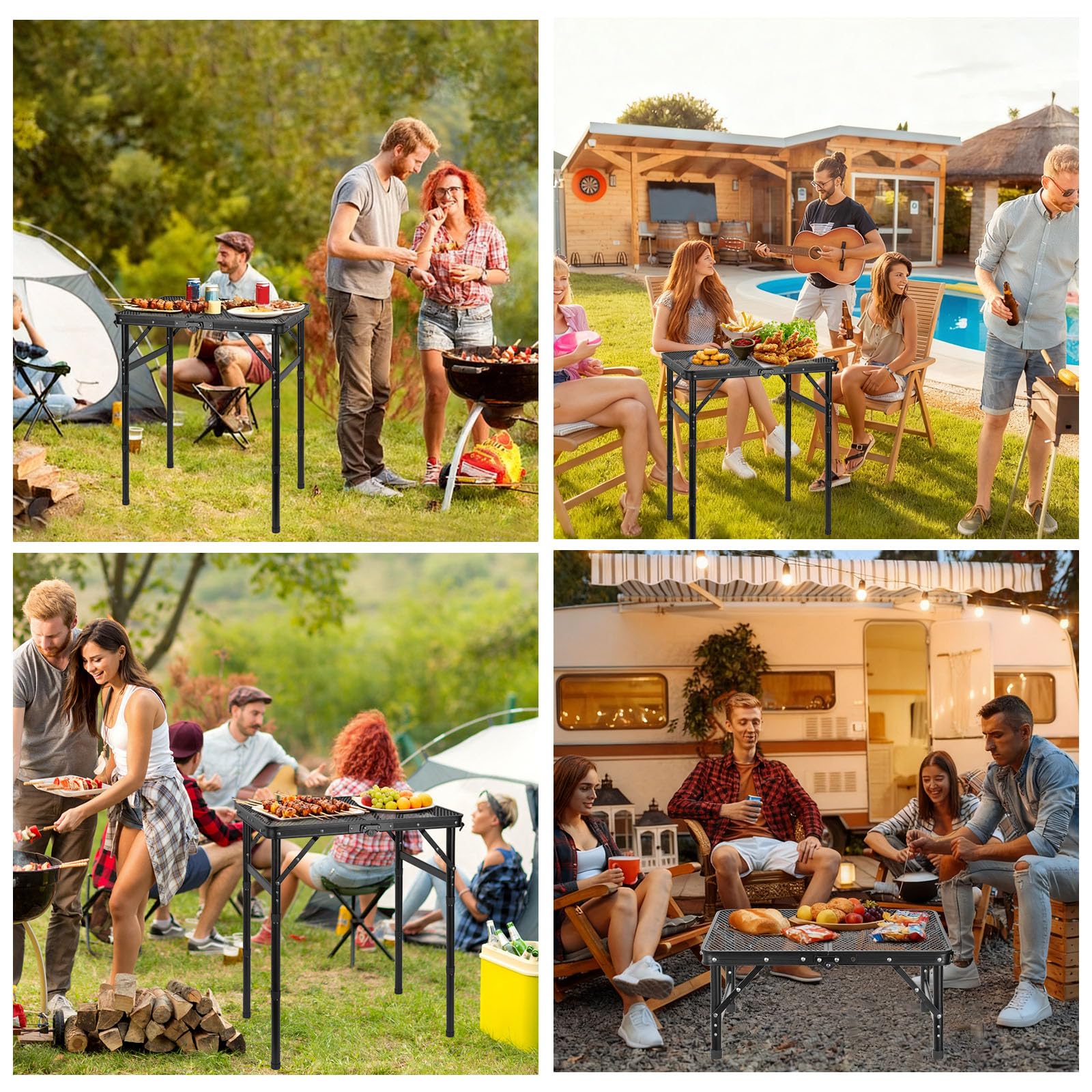 AKOZLIN Tavolo da campeggio pieghevole,3 regolabile in altezza,59×40×70cm | Tavolo multifunzione,Mesh Desktop,Maniglia portatile,Camping,Giardino,Balcone