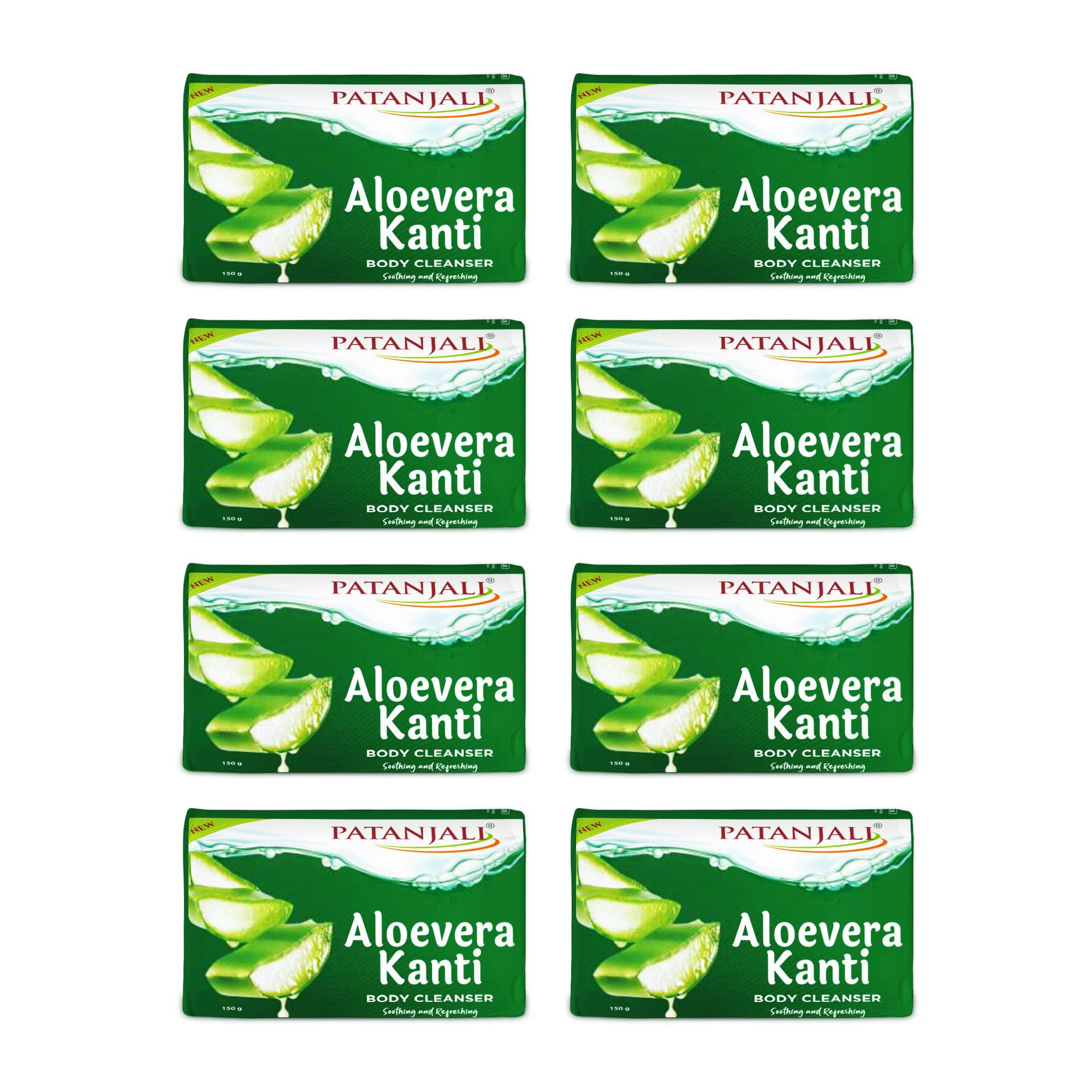 Patanjali Aloe Vera Kanti Body Cleanser Soap for Men and Women(150g, Pack of 8), Nourishing & Moisturizing, Natural Aloe Vera Soap for Soft Skin